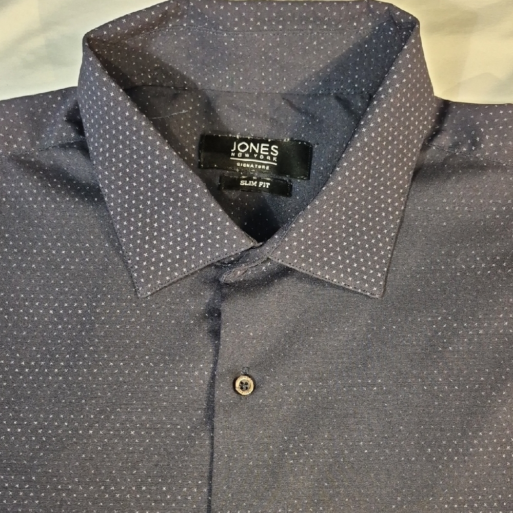 Jones New York XL Slim Fit Navy Blue Long Sleeve Mens Dress Shirt